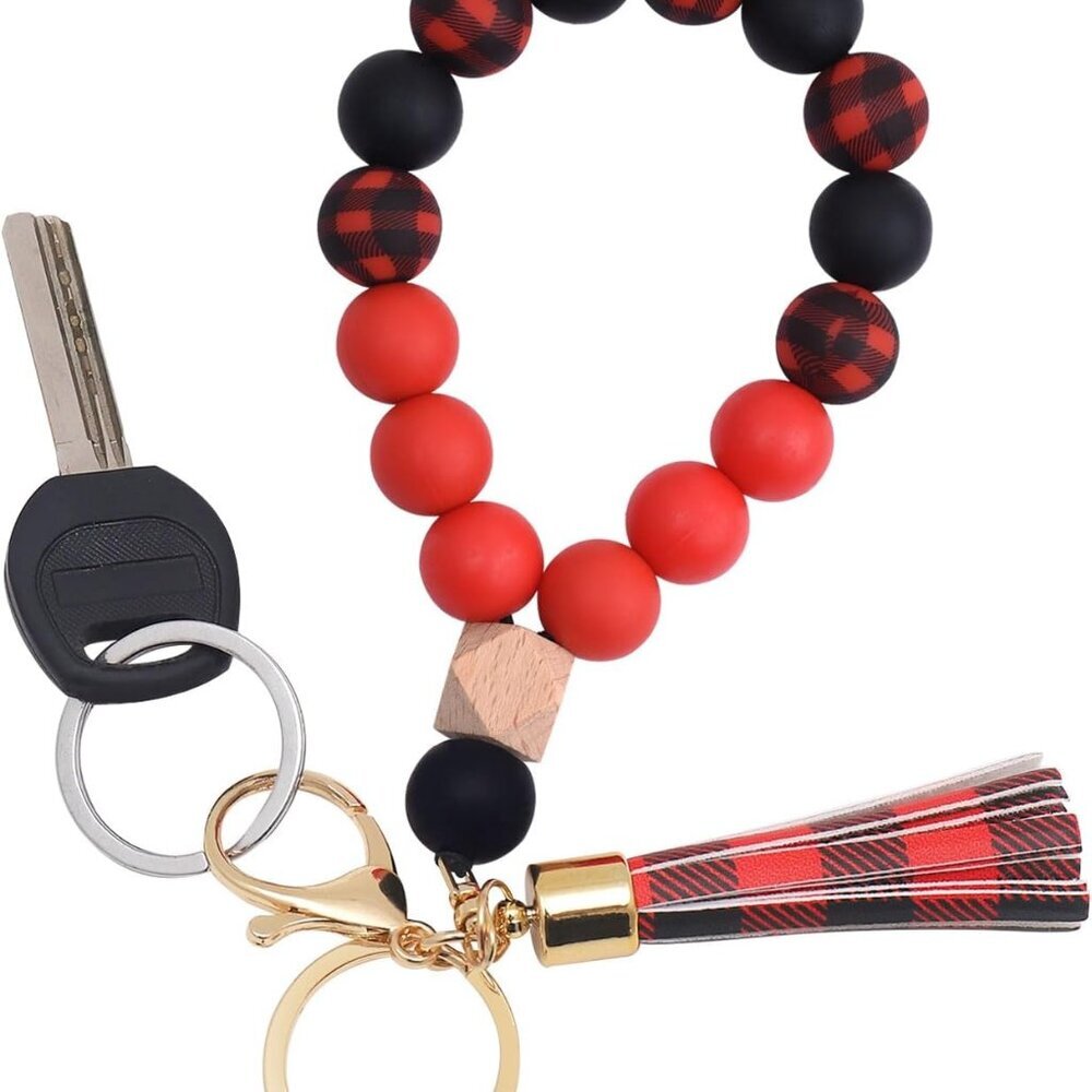 Silicone Key Ring Bracelet Wristlet Keychain Unique Beaded Bangle Key Chains for